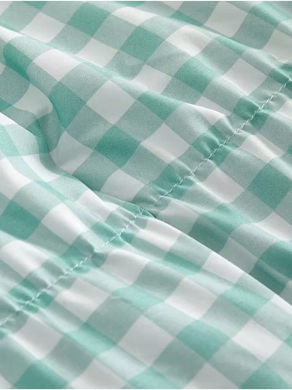 Sea Foam Green Gingham Ruched TWIN / TWIN XL Comforter Set ~ Cottage Charm